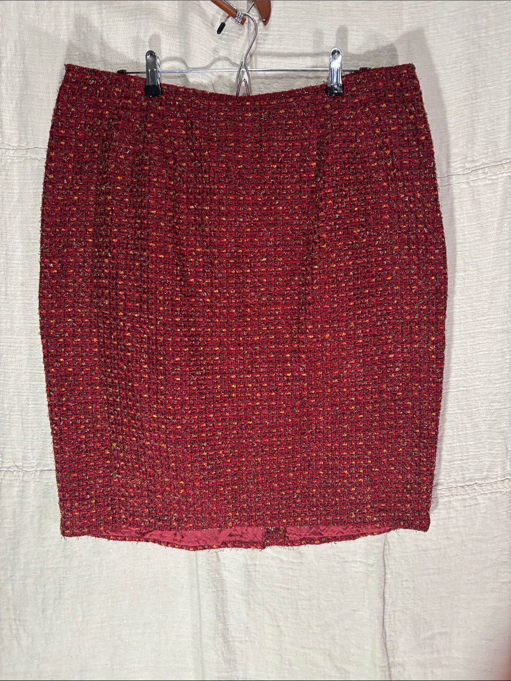 VTG Doncaster Tweed 2-Piece Skirt Suit Set Burgundy Red Metallic Size 18 USA EUC - Picture 11 of 16